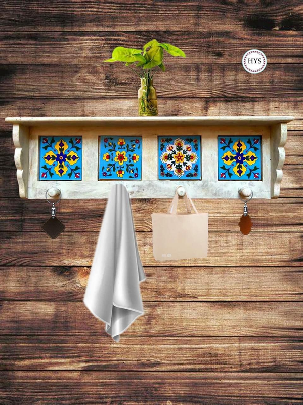 Wooden Tile Fitted Floated Shelves ( Blue (