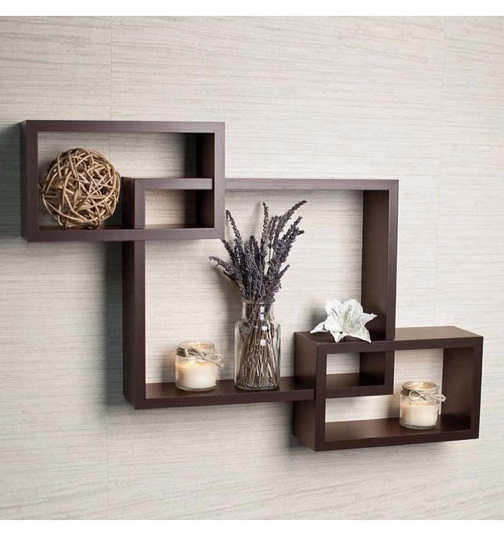 MDF Wall Rack Shelf, Wall Decorative Wooden Showpiece Gift Material Wooden Handicraft Interior Decorations MDF Shelf for Living Room, Bedroom, Office Décor- Set of 3 (Brown)